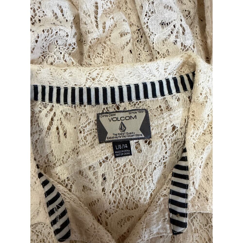 Volcom Cream Lace Button-Down Top Size Large** - image 3